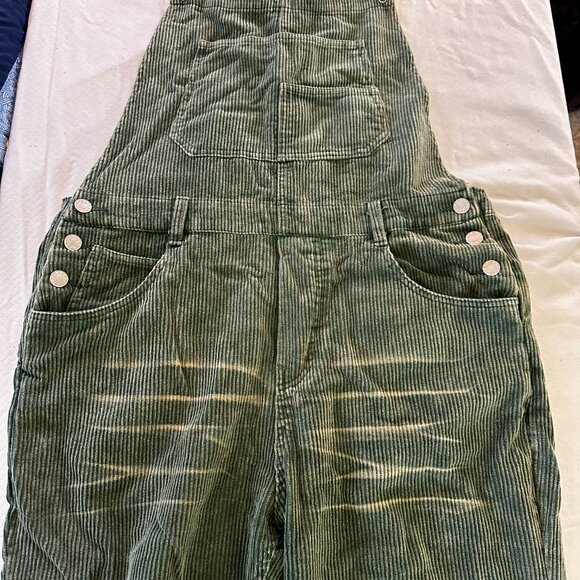 BiBi Women’s Corduroy Bib Overalls Size L Green Wide-Leg Distressed-A182 - Picture 10 of 11